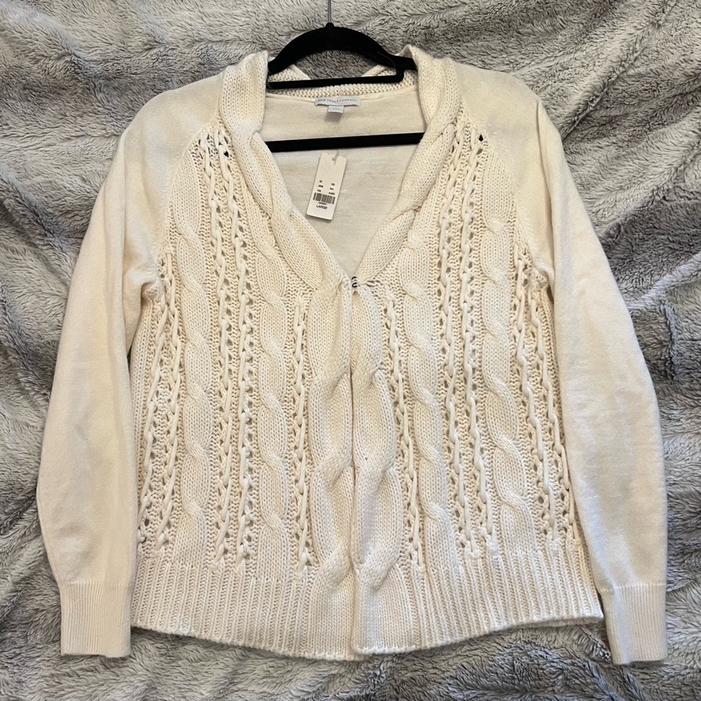 NWT NY&Co Knit Cardigan – Lightweight, Open Front, Hook Closure, Size L
